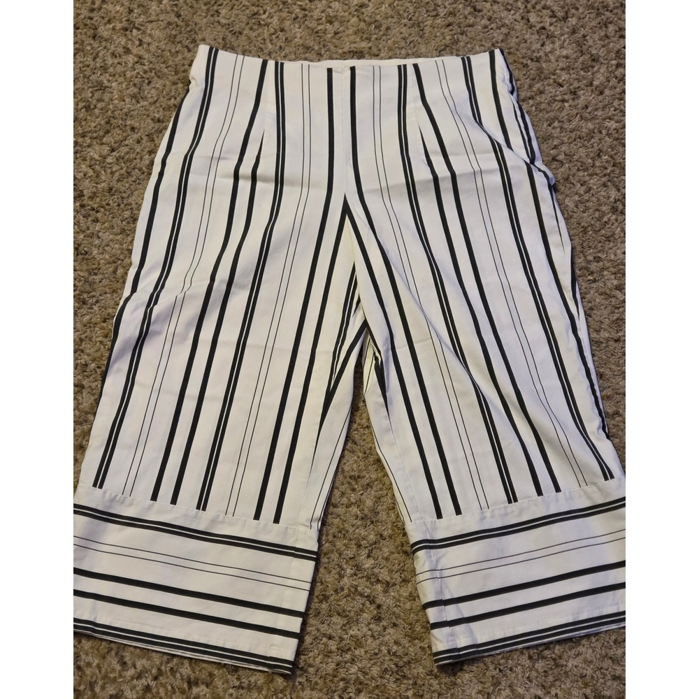 Cato Classic Striped Wide Leg Cropped Pants Women's Size 18W White Black